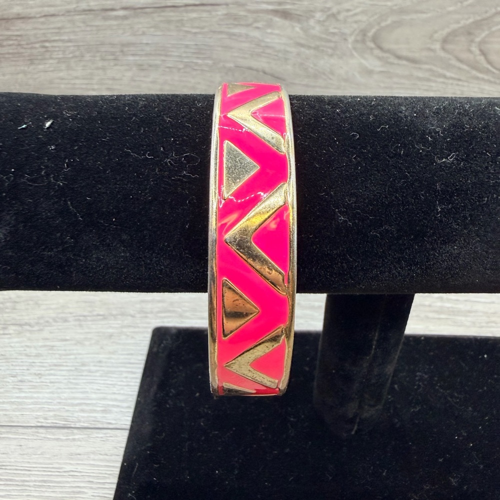 Pink and Gold Tone Geometric Bangle Bracelet